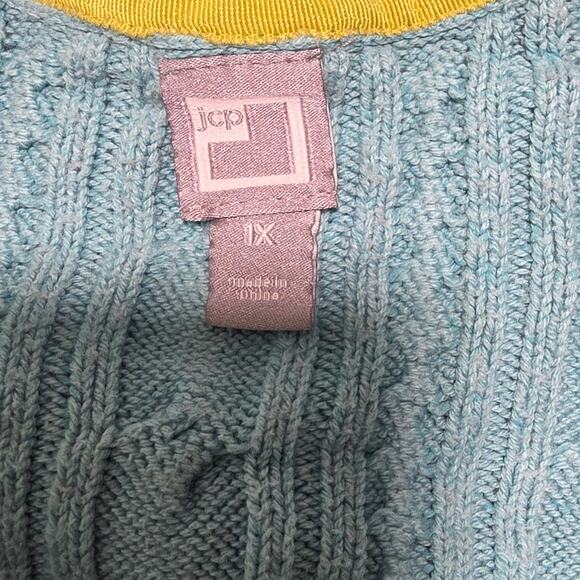 JCP Womens 1X Aqua Blue Cable Knit V-Neck Pullover Sweater Long Sleeve Soft Knit - Picture 6 of 9